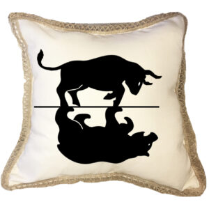 Bulls Over Bears Poly Canvas Burlap Trim Pillow (18″ x 18″)