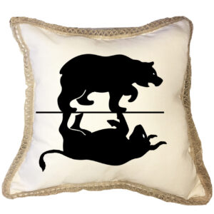 Bears Over Bulls Poly Canvas Burlap Trim Pillow