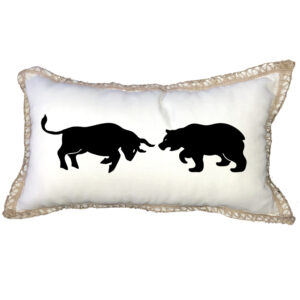 Bull Bear Poly Canvas Burlap Trim Pillow