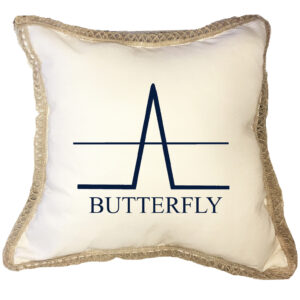 Butterfly Options Spread Poly Canvas Burlap Trim Pillow (18″ x 18″)