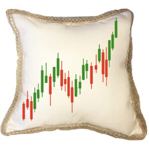 Candle Stick Chart Poly Canvas Burlap Trim Pillow (18″ x 18″)