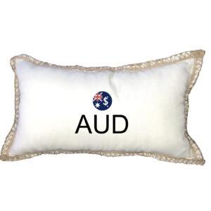 AUD Australian Poly Canvas Burlap Trim Pillow 13″x22″