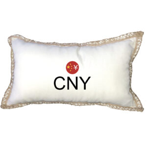 CNY Chinese Yuan Renminbi  Poly Canvas Burlap Trim Pillow 13″x22″