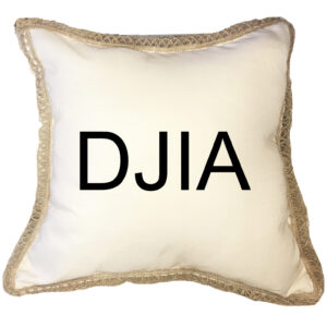 DJIA Dow Jones Industrial Average Poly Canvas Burlap Trim Pillow 18″x18″