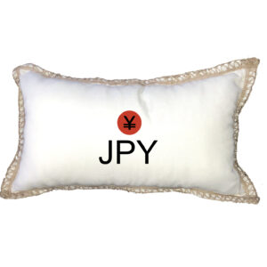 JPY Japanese Yen Poly Canvas Burlap Trim Pillow 13″x22″