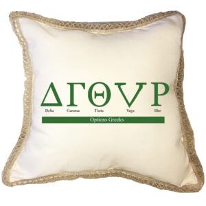 Options Greeks Poly Canvas Burlap Trim Pillow (18″ x 18″)