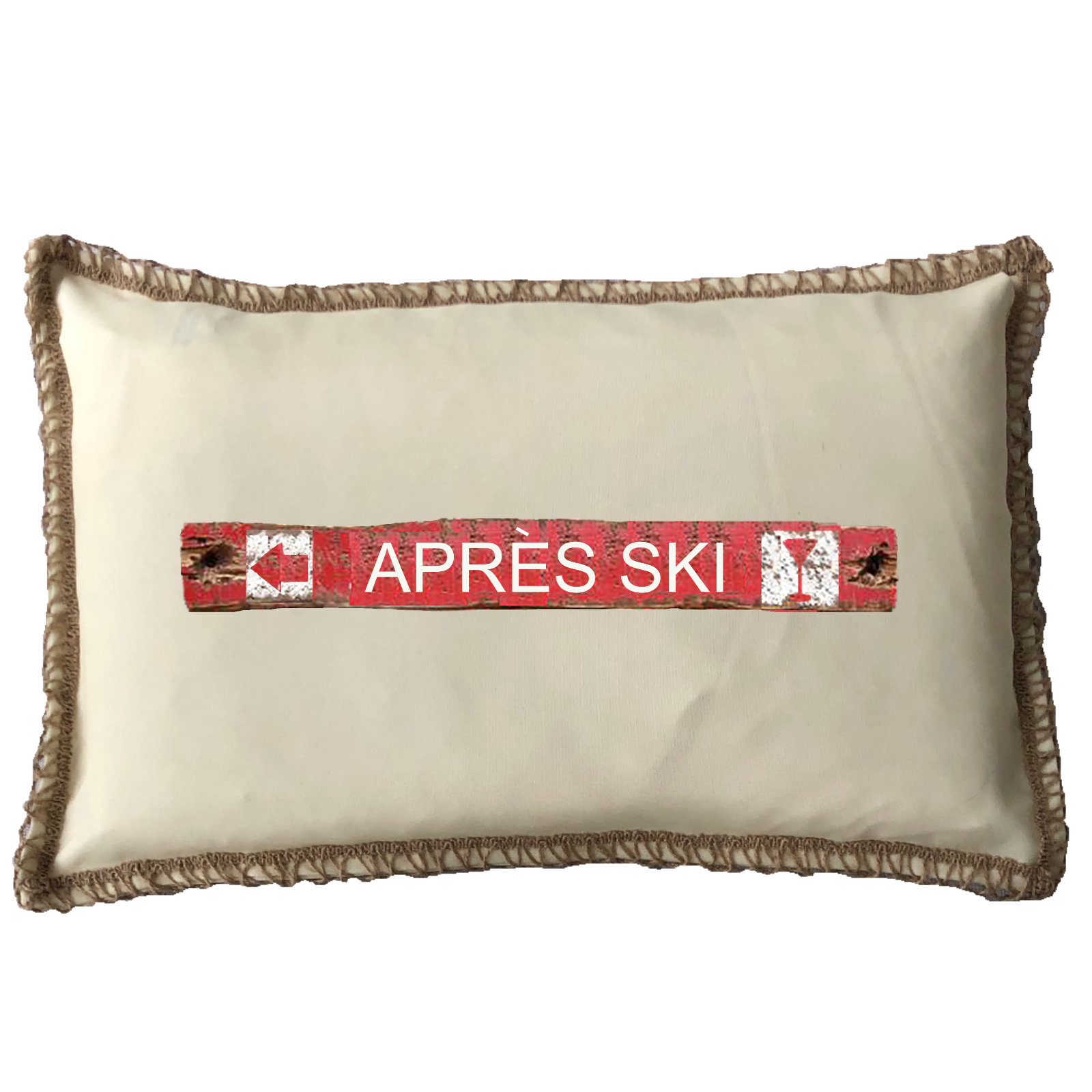 Apres Ski Burlap Lace Trim Linen Weave Pillows Trim. 12" x 20" - Image 2