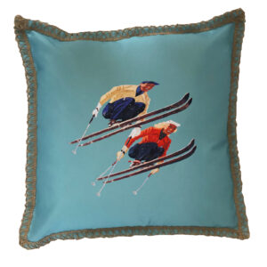 Skiers Burlap Lace Trim Linen Weave Pillows Trim. 18″ x 18″