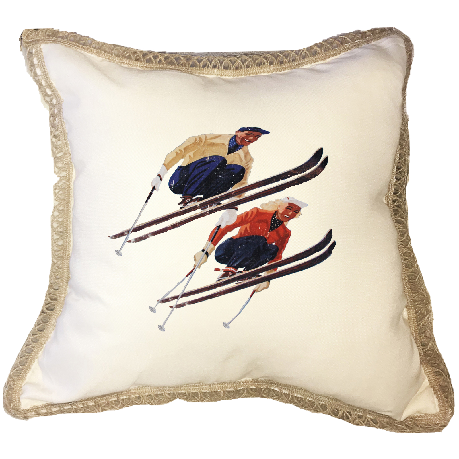 Skiers Burlap Lace Trim Linen Weave Pillows Trim. 18" x 18" - Image 3
