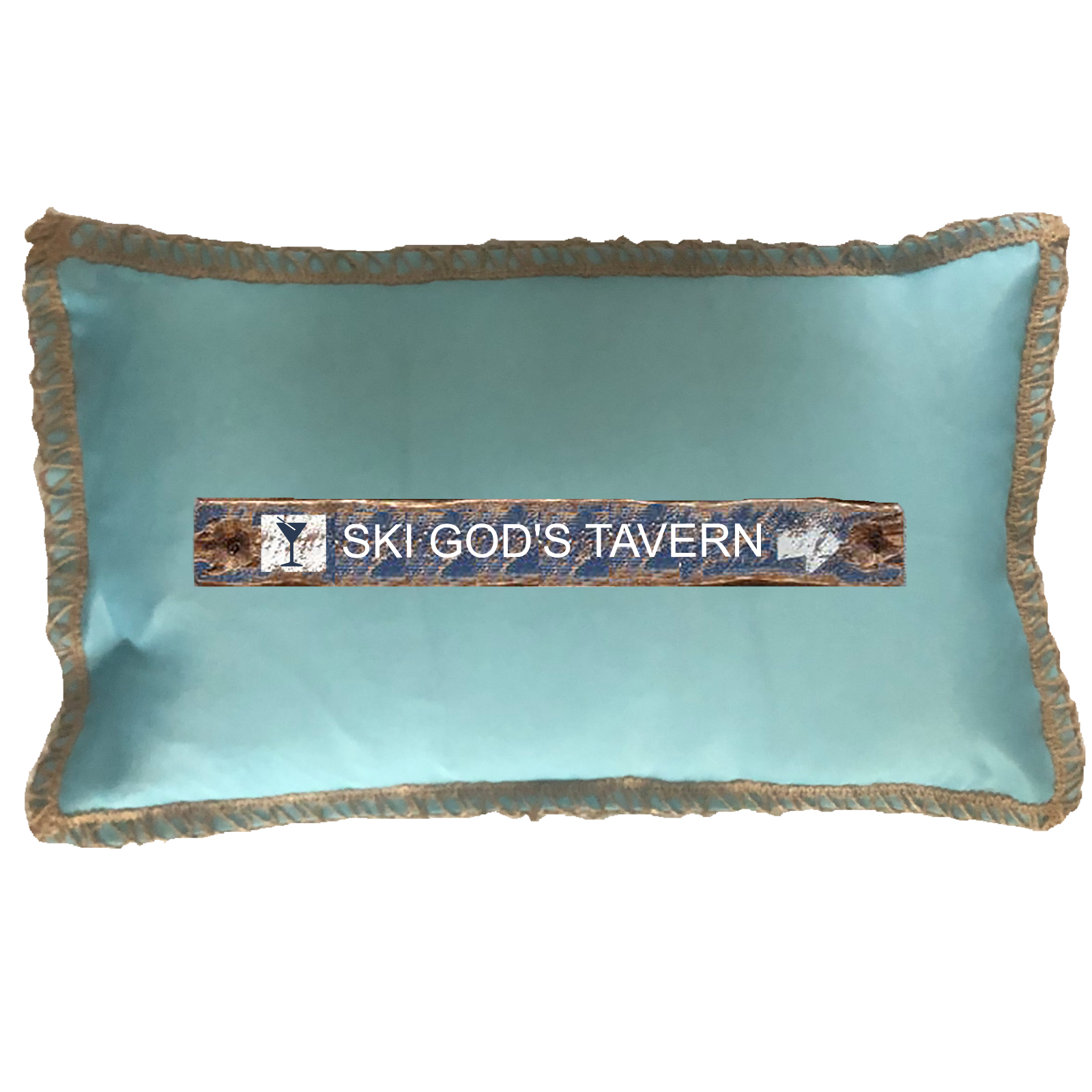 Ski God's Tavern Burlap Trim Linen Weave Pillows Trim. 12" x 20" - Image 3