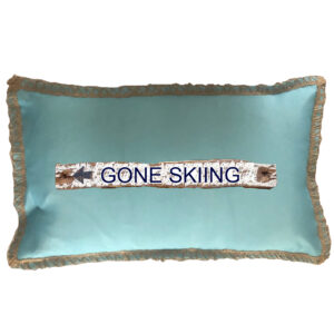 Gone Skiing Burlap Trim Linen Weave Pillows Trim. 12″ x 20″