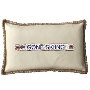 Gone Skiing Burlap Trim Linen Weave Pillows Trim. 12″ x 20″