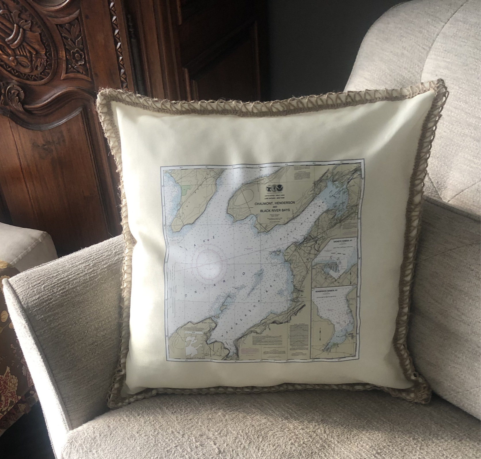Chart Custom Burlap Lace Trim Linen Weave Pillows Trim. 18" x 18" - Image 2
