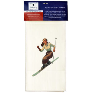 Skier Woman Flour Sack Tea Towels. (Pack of 6)