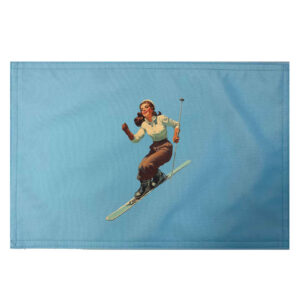 Skier Woman Placemats. Indoor/Outdoor. 12″ x 18″ (Set of 4)