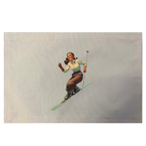 Skier Woman Placemats. Indoor/Outdoor. 12″ x 18″ (Set of 4)