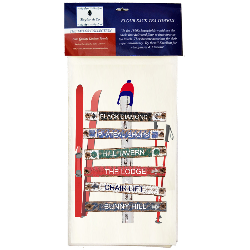 Ski Sign Names Flour Sack Tea Towels. (Pack of 6)