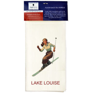 Custom Name Resort Town Destination Skier Woman Flour Sack Tea Towels. (Pack of 6)