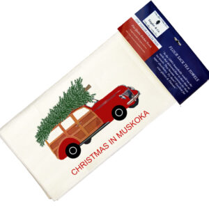 “Christmas In Custom Town Destination Name” Christmas Woody Flour Sack Tea Towels  (Pack of 6)