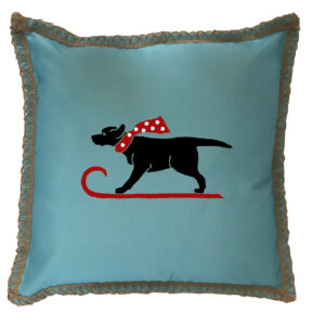 Sleigh Dog Burlap Lace Trim Linen Weave Pillows Trim. 18″ x 18″