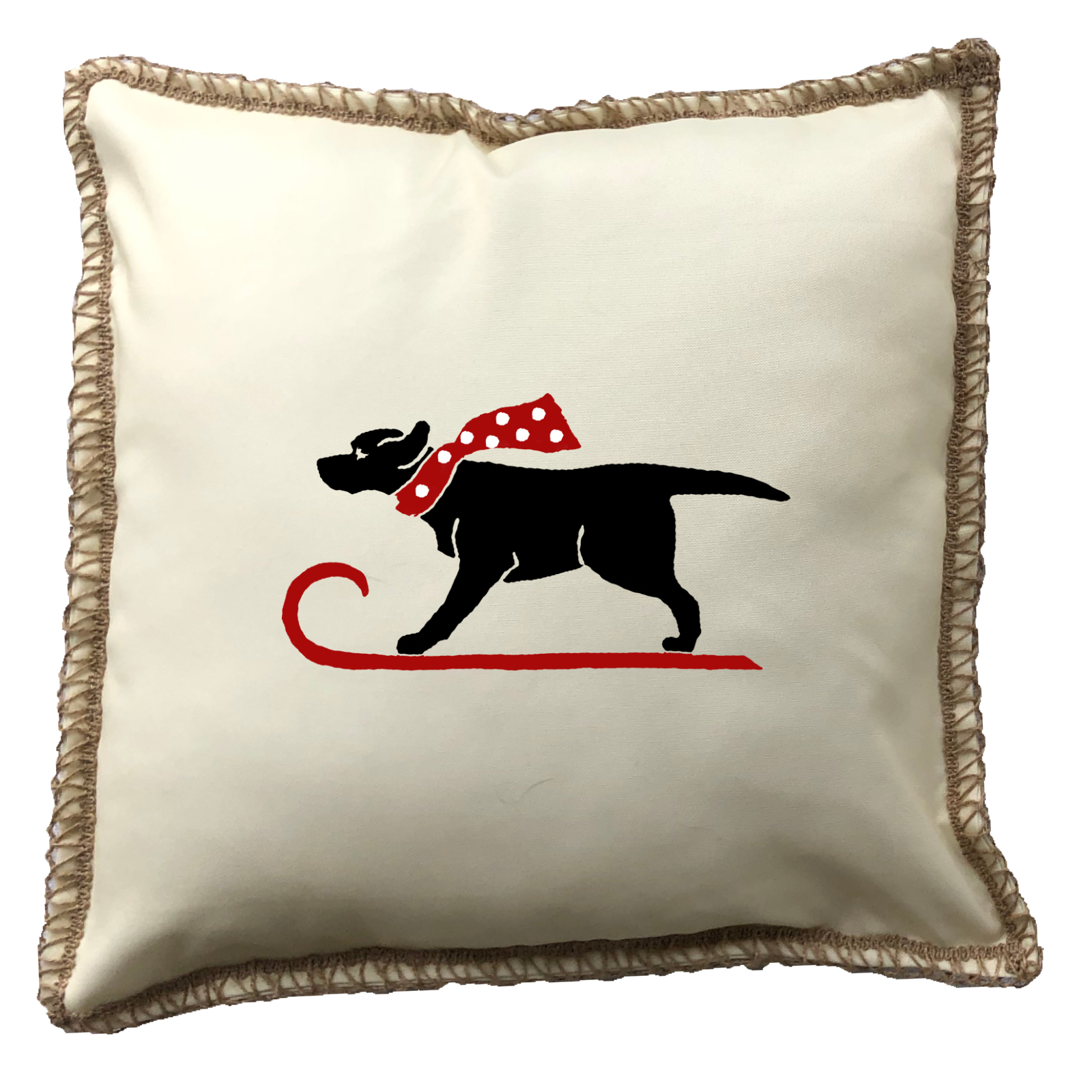 Sleigh Dog Burlap Lace Trim Linen Weave Pillows Trim. 18" x 18" - Image 2