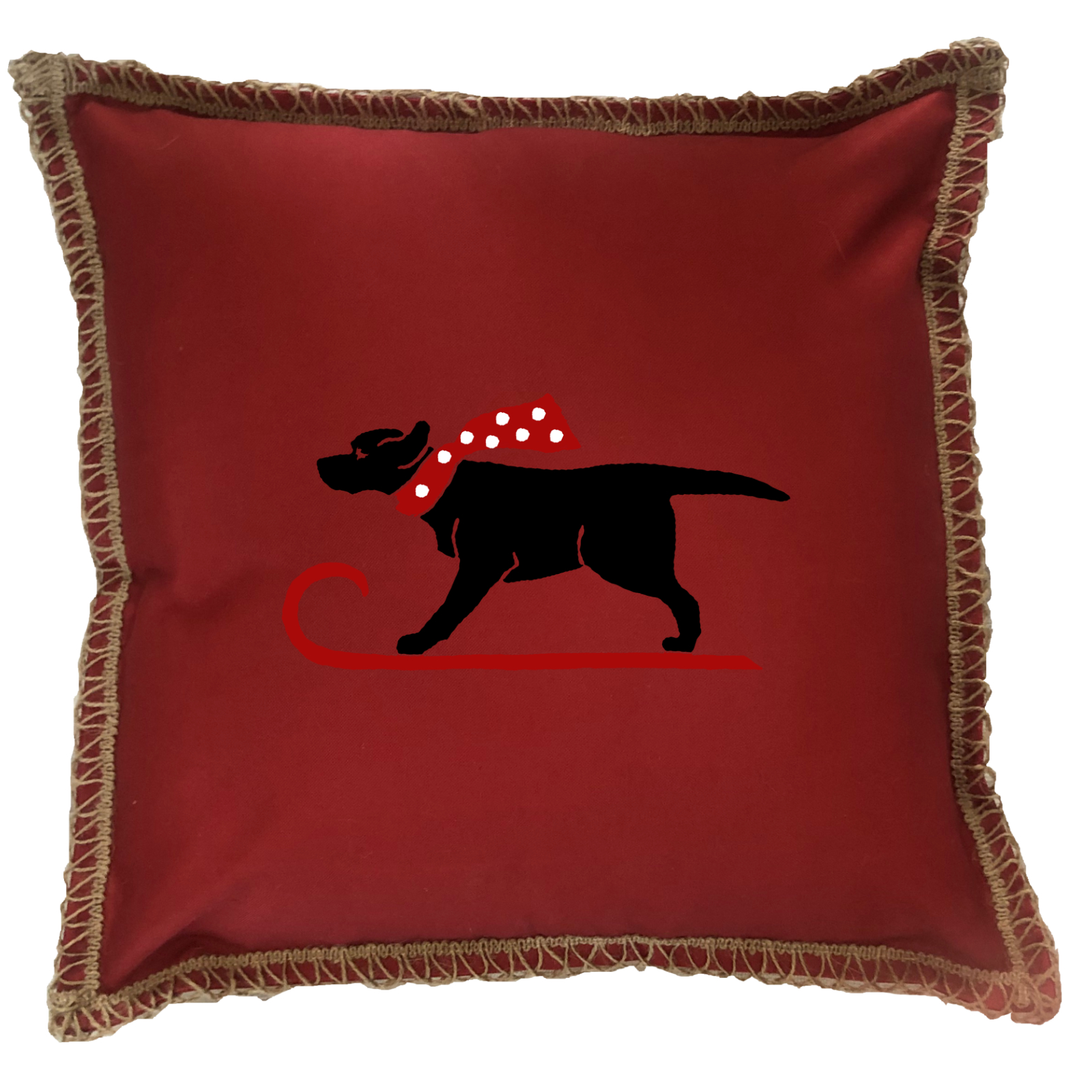 Sleigh Dog Burlap Lace Trim Linen Weave Pillows Trim. 18" x 18" - Image 4