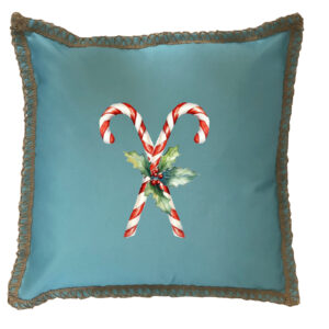 Candy Cane Burlap Lace Trim Linen Weave Pillows Trim. 18″ x 18″