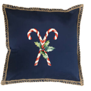 Candy Cane Burlap Lace Trim Linen Weave Pillows Trim. 18″ x 18″