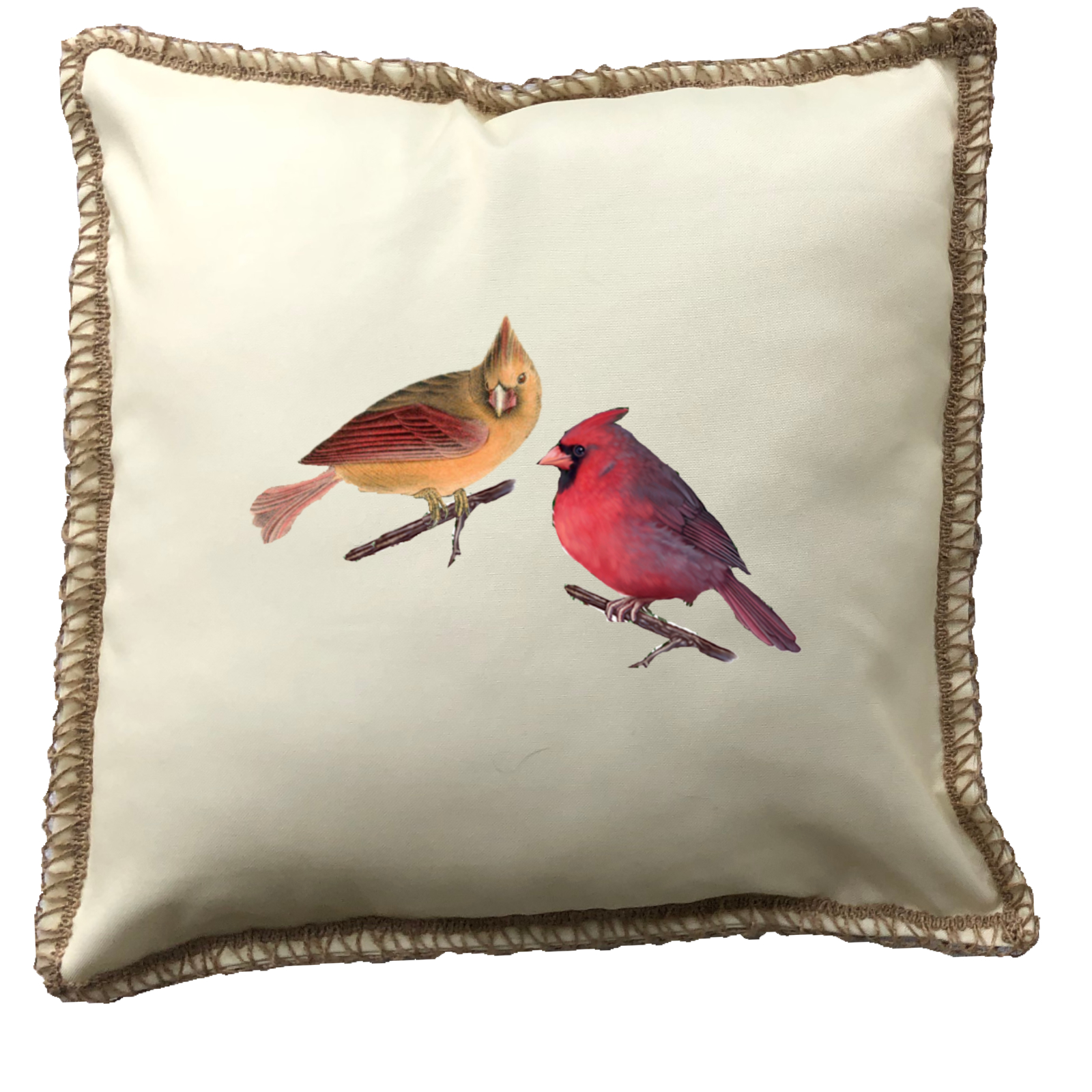 Cardinals Burlap Lace Trim Linen Weave Pillows Trim. 18" x 18" - Image 2