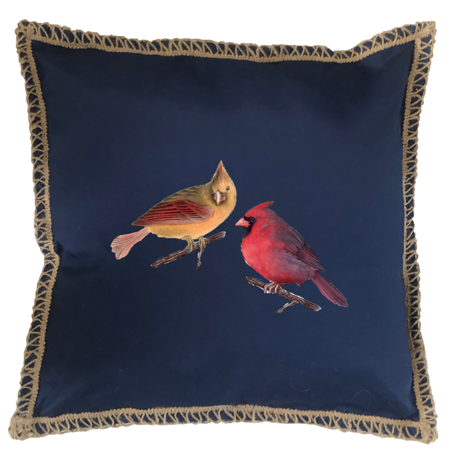 Cardinals Burlap Lace Trim Linen Weave Pillows Trim. 18" x 18" - Image 3