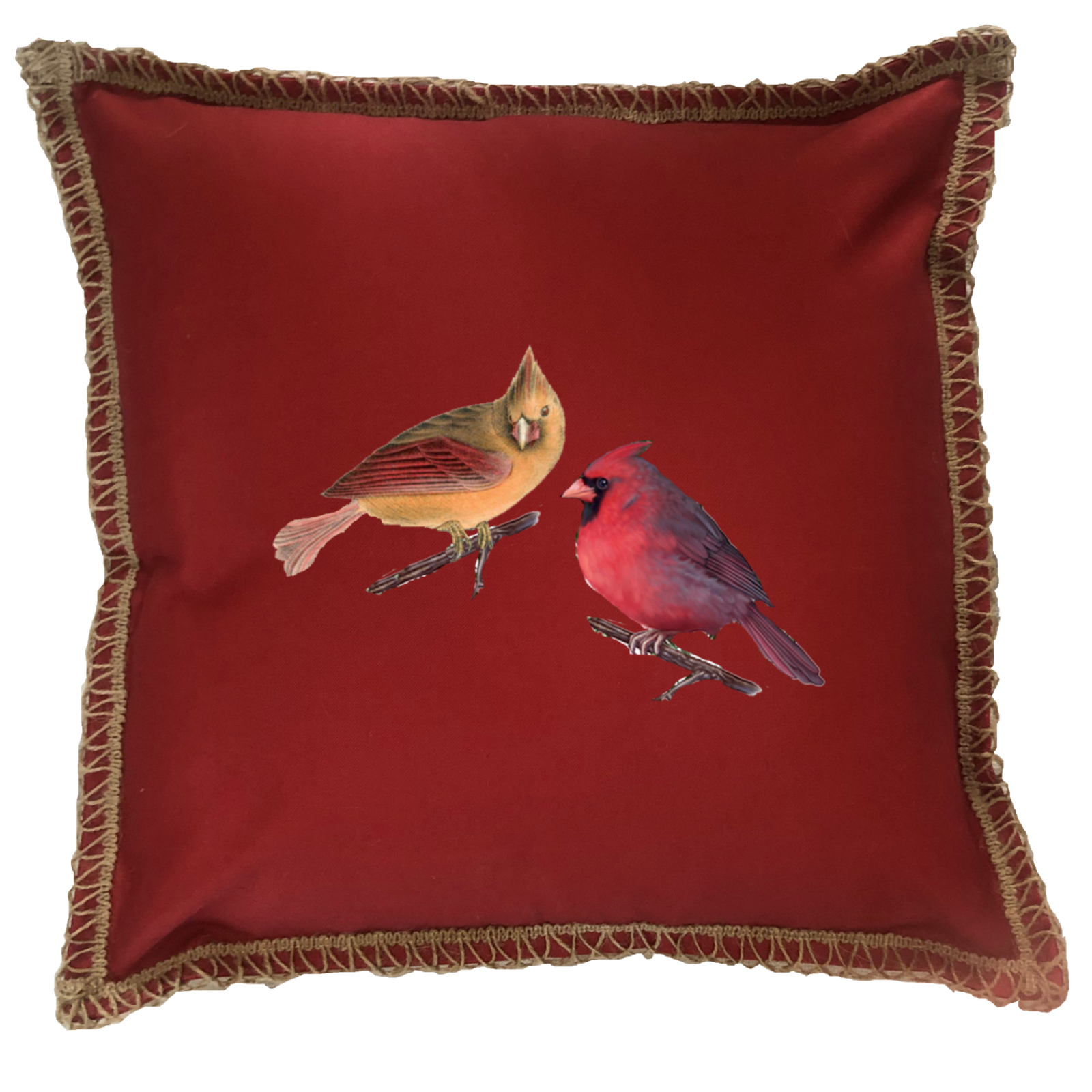 Cardinals Burlap Lace Trim Linen Weave Pillows Trim. 18" x 18" - Image 4