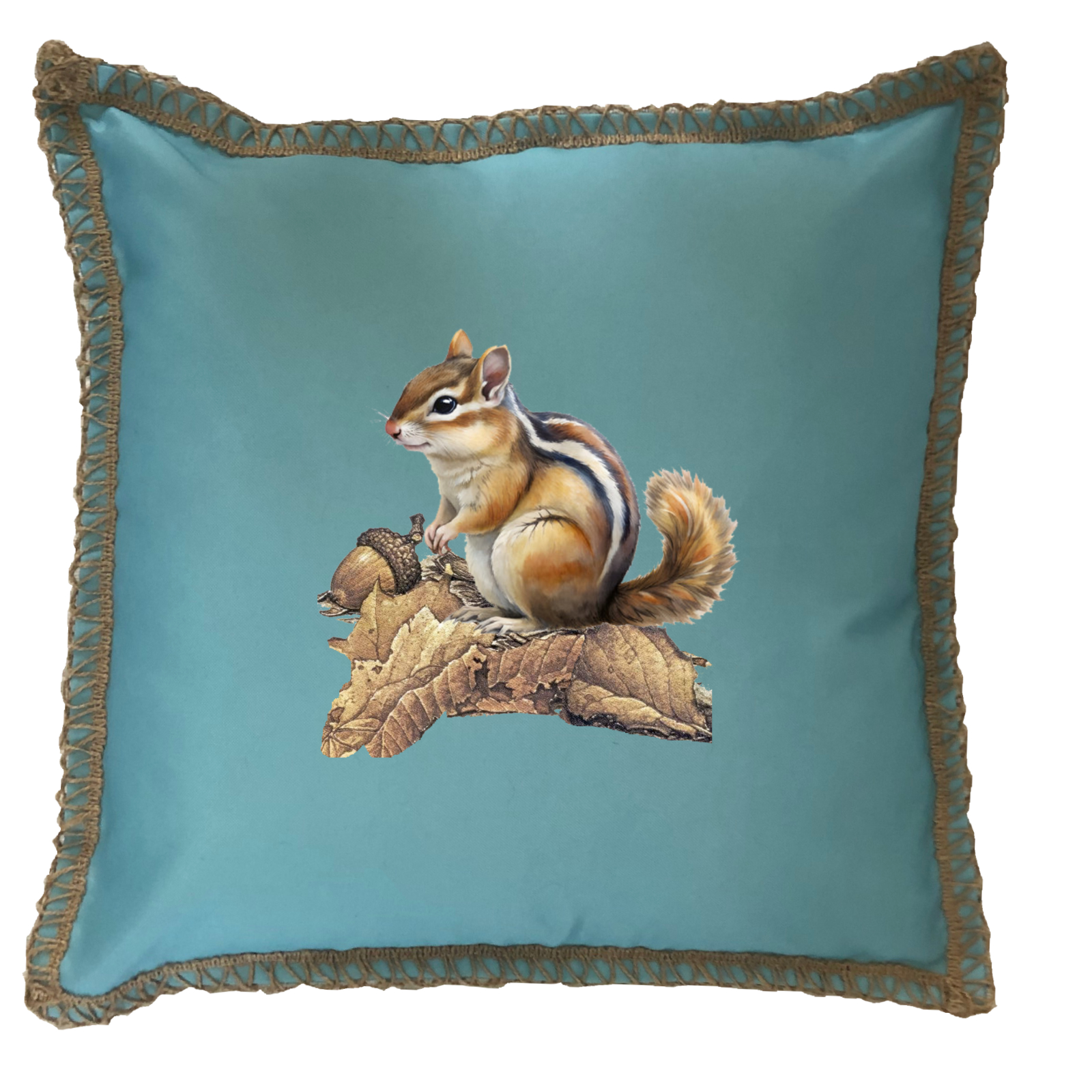Chipmunk Burlap Lace Trim Linen Weave Pillows Trim. 18" x 18" - Image 2