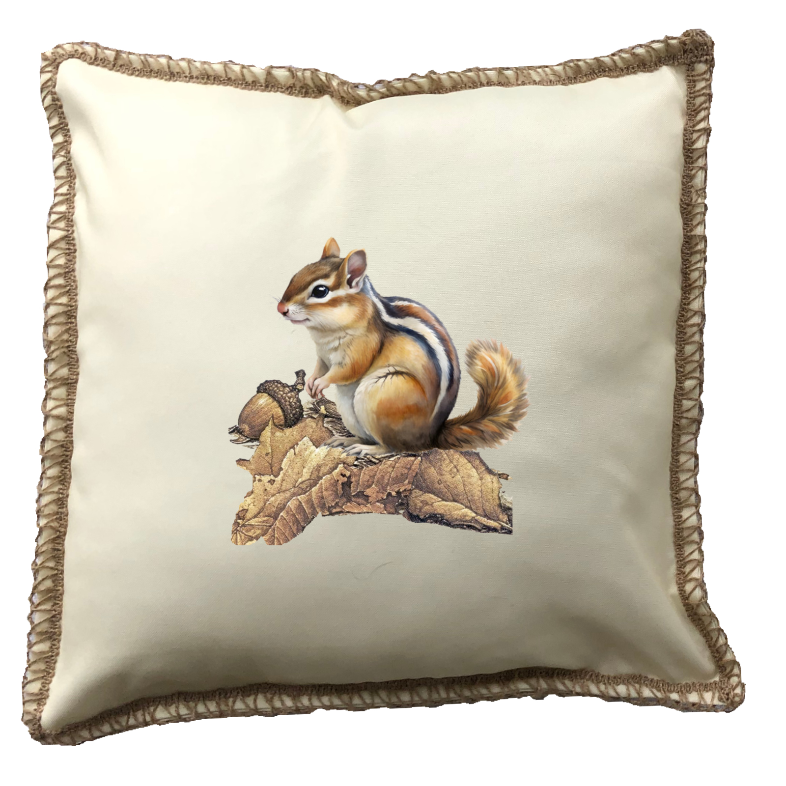 Chipmunk Burlap Lace Trim Linen Weave Pillows Trim. 18" x 18" - Image 3