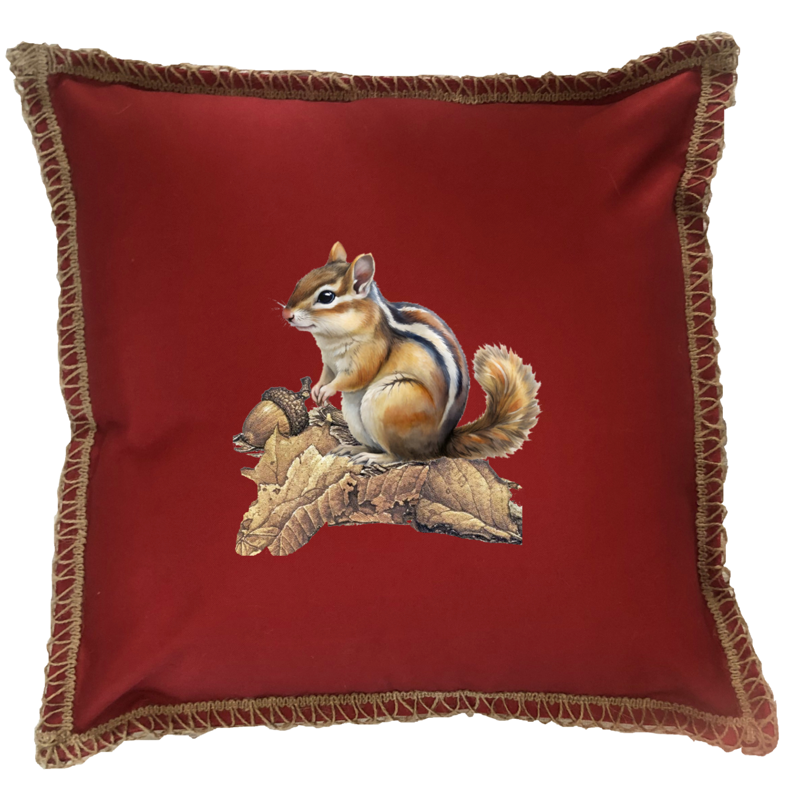 Chipmunk Burlap Lace Trim Linen Weave Pillows Trim. 18" x 18" - Image 4