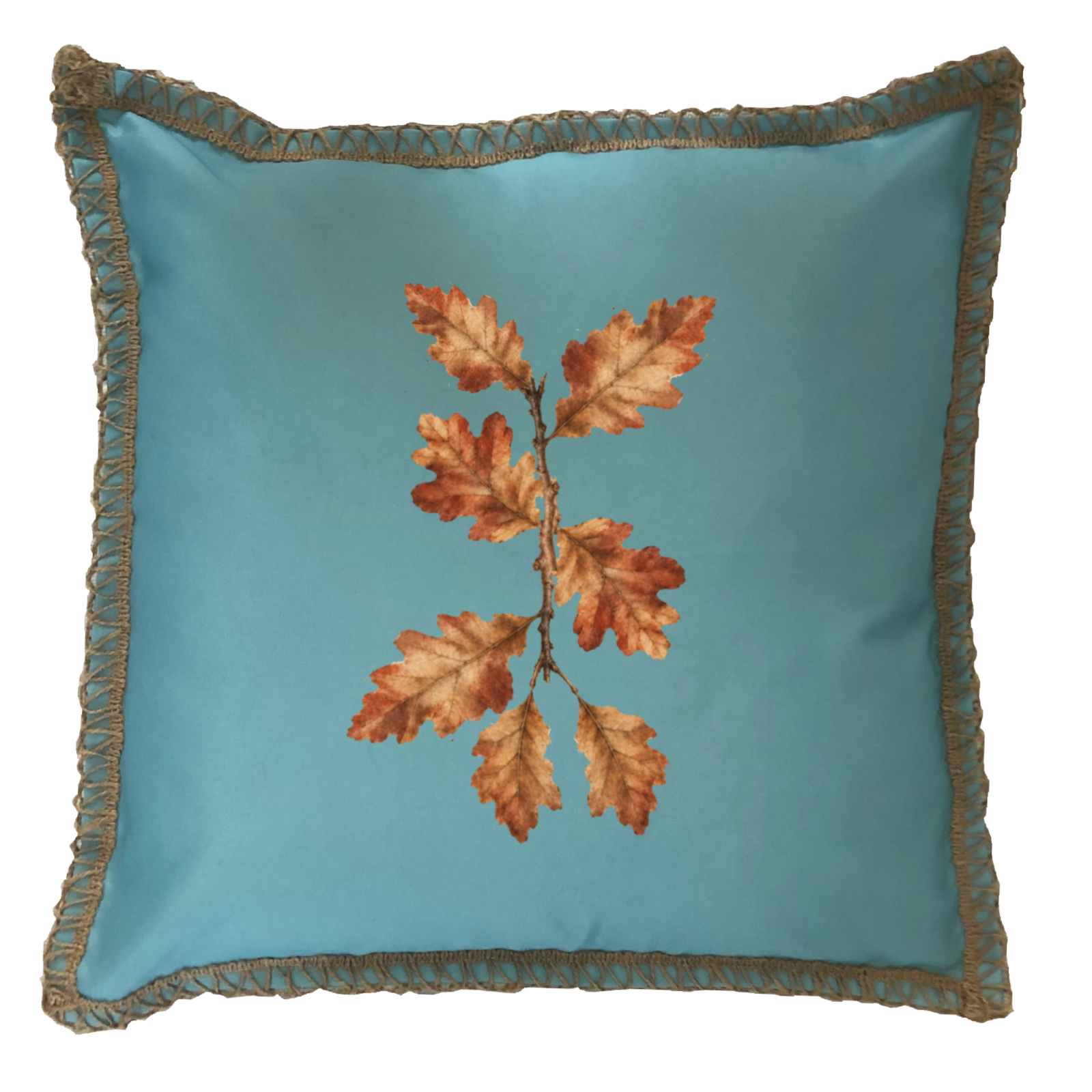 Oak Leaves Burlap Lace Trim Linen Weave Pillows Trim. 18" x 18" - Image 3