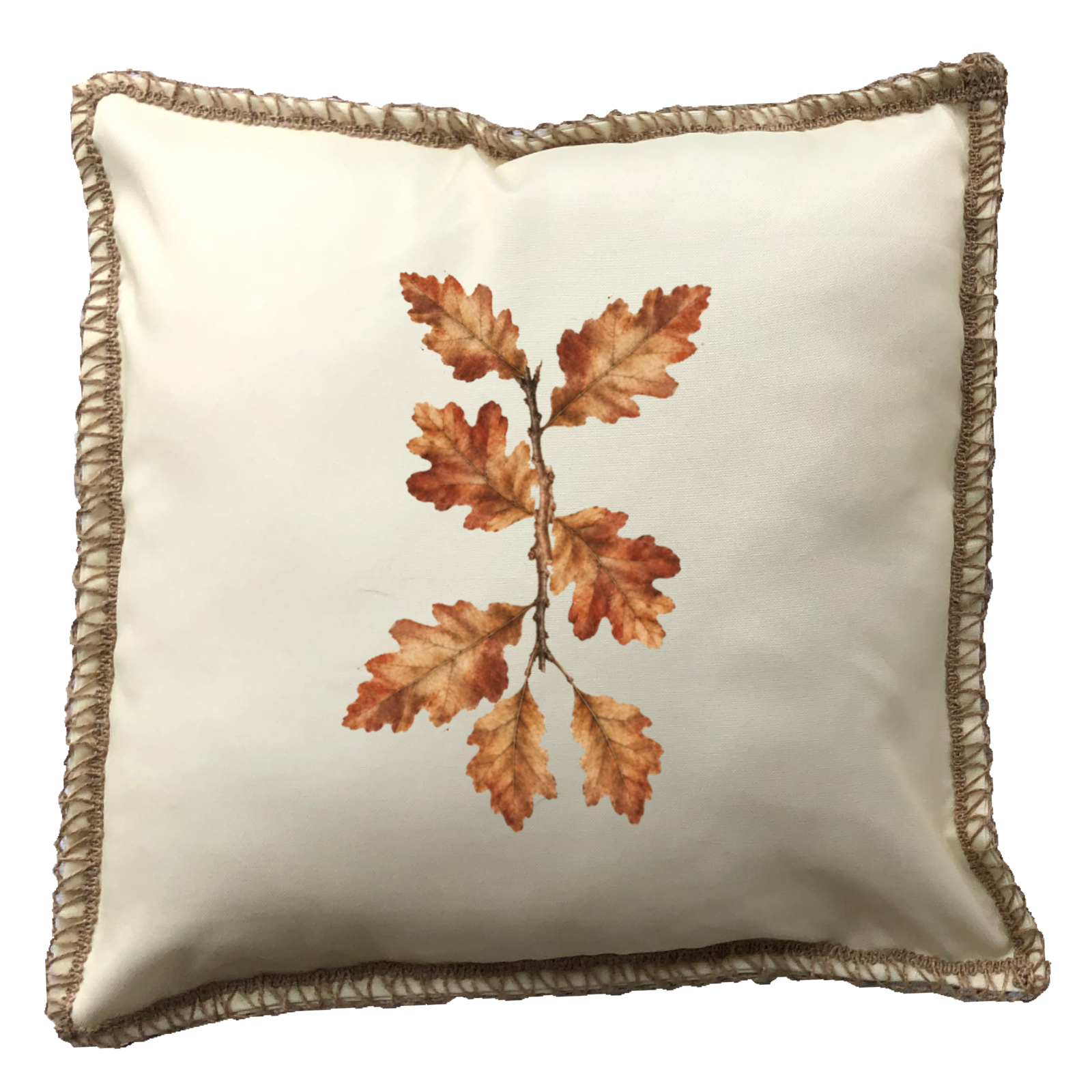 Oak Leaves Burlap Lace Trim Linen Weave Pillows Trim. 18" x 18" - Image 4