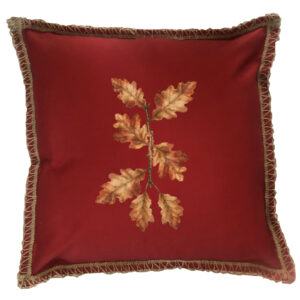 Oak Leaves Burlap Lace Trim Linen Weave Pillows Trim. 18″ x 18″