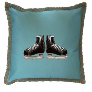Skates Burlap Lace Trim Linen Weave Pillows Trim. 18″ x 18″