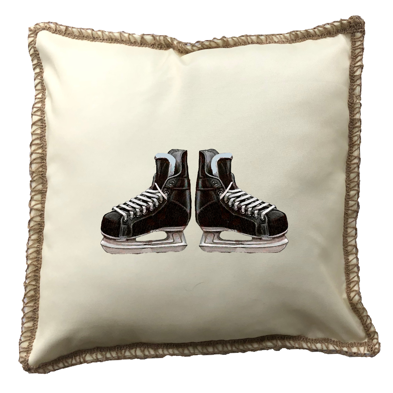 Skates Burlap Lace Trim Linen Weave Pillows Trim. 18" x 18" - Image 3