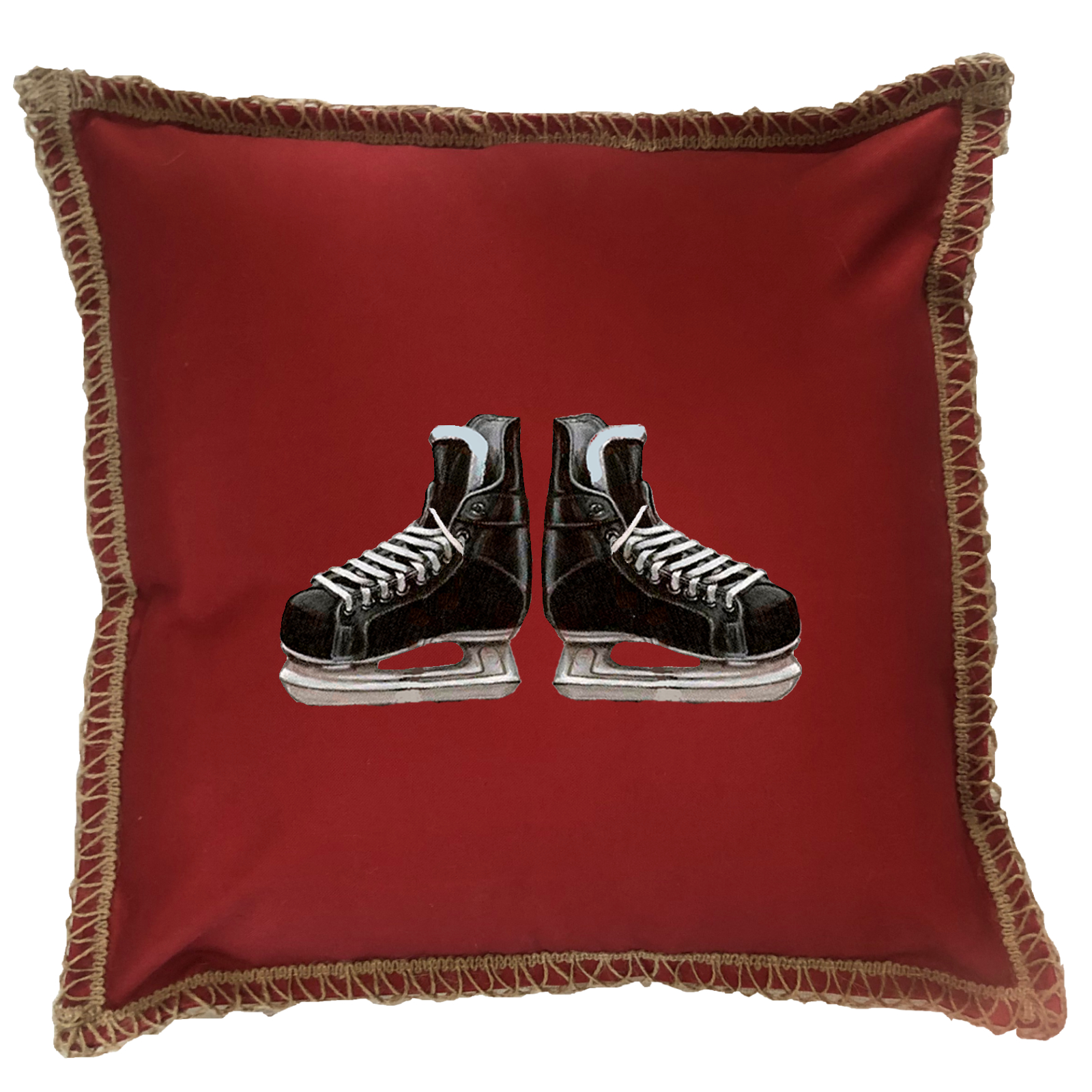 Skates Burlap Lace Trim Linen Weave Pillows Trim. 18" x 18" - Image 4