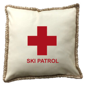Ski Patrol Lace Trim Linen Weave Pillows Trim. 18″ x 18″