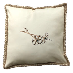 Vintage Ski Poles Lace Trim Linen Weave Pillows Trim. 18″ x 18″