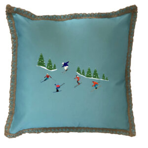 Ski Day Lace Trim Linen Weave Pillows Trim. 18″ x 18″