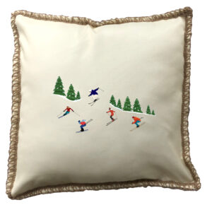 Ski Day Lace Trim Linen Weave Pillows Trim. 18″ x 18″