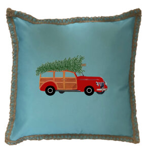 Christmas Woody Burlap Lace Trim Linen Weave Pillows Trim. 18″ x 18″