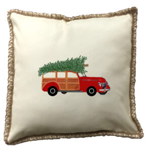 Christmas Woody Burlap Lace Trim Linen Weave Pillows Trim. 18″ x 18″