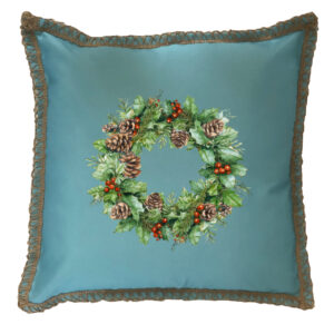 Christmas Wreath Burlap Lace Trim Linen Weave Pillows Trim. 18″ x 18″